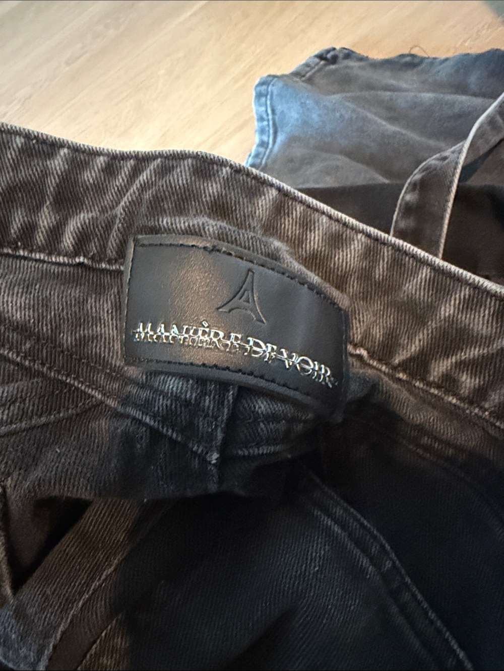 Maniere De Voir Black Straight Cargo Jeans with Zip Details - Picture 3 of 3